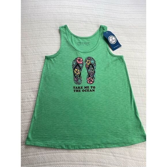 Life is Good Women’s SMALL “Take Me To The Ocean” Flip Flop Tank Top - Picture 2 of 8